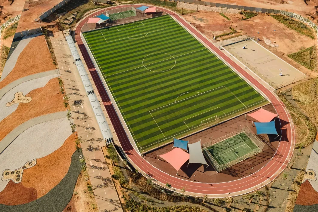 Aerial view of the TKH sports field and recreation facilities
